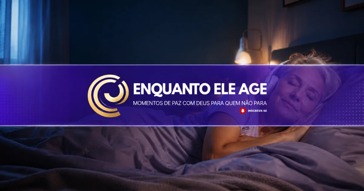 Mulher descansando à noite com a identidade visual do Enquanto Ele Age